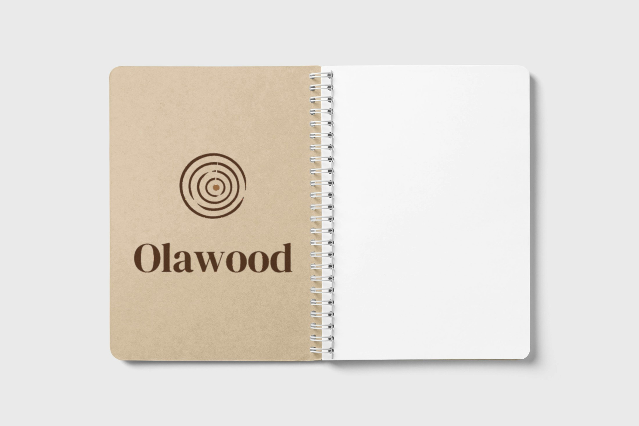 Kraft kapaklı defterde Olawood mühür baskısı konsepti
