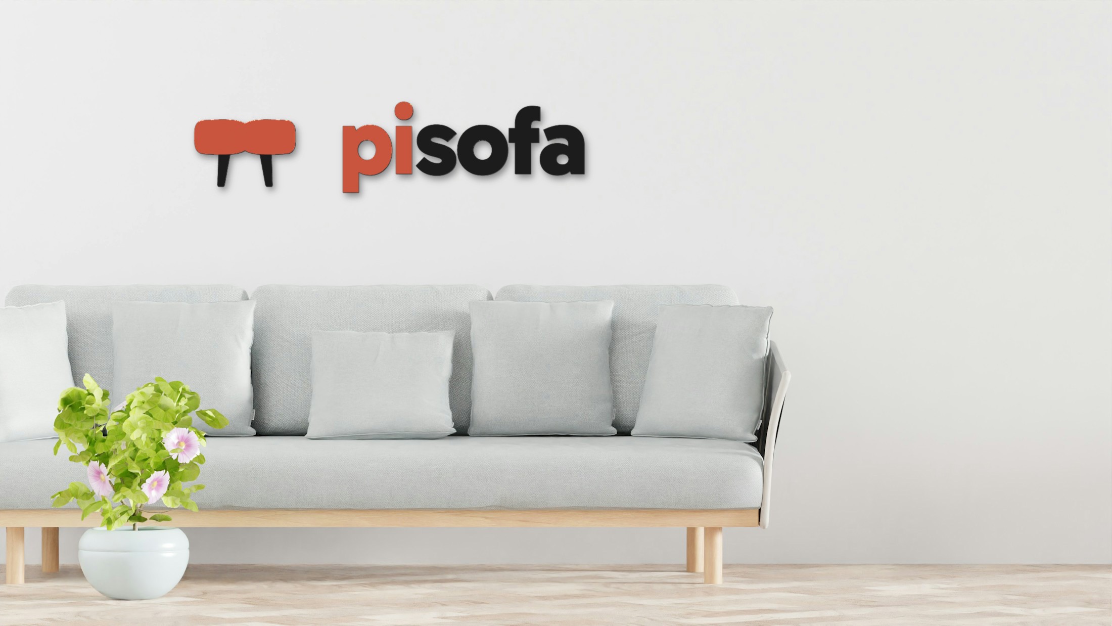 Showroom duvarında kanepenin üzerinde Pisofa harfleri konsepti